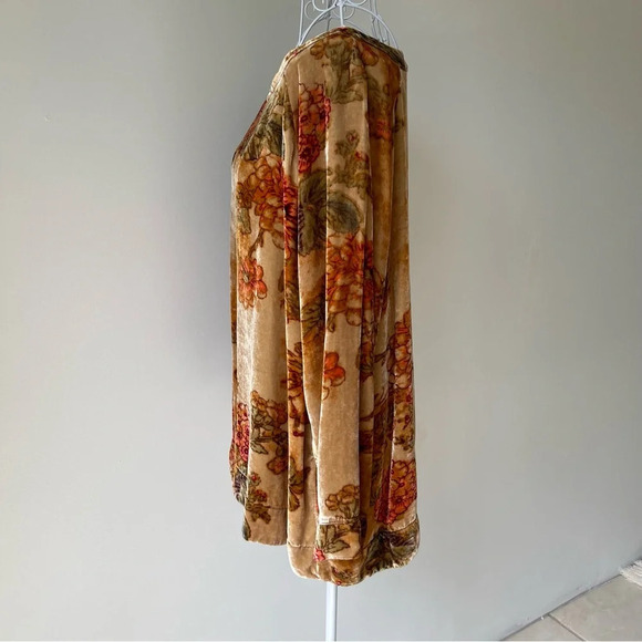 Soft Surroundings Gold Velour Floral Pullover Long Sleeve Top Silk Rayon SZ XLP - Picture 2 of 9